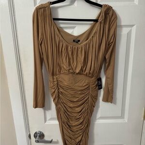 Elegant Tan Ruched Dress